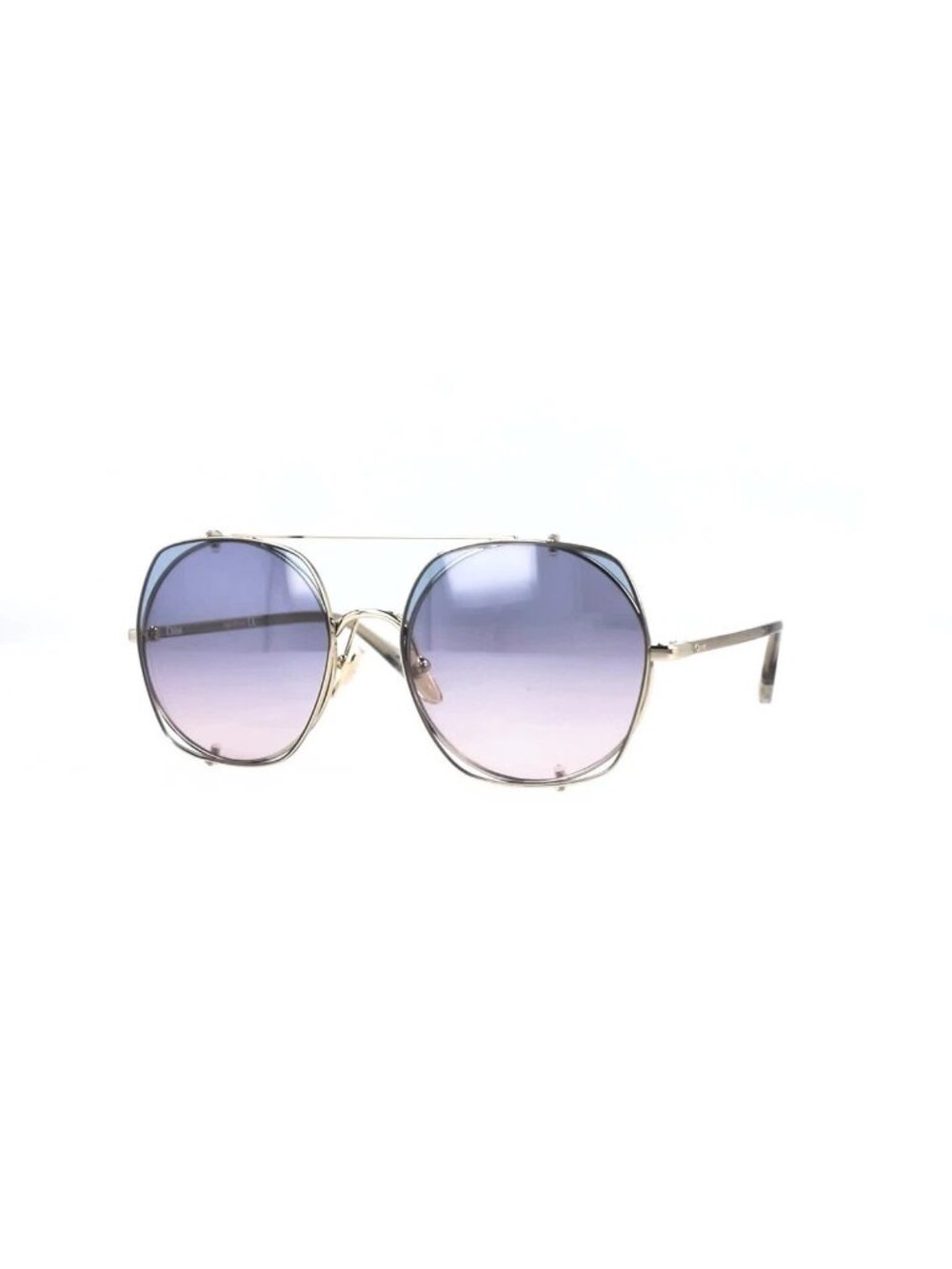 New Chloé Women's Sunglasses Square Rectangle Metal Frame Gold Grey Light Blue